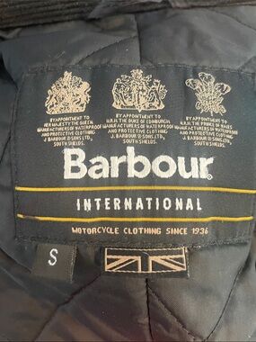 Barbour International Black Quilted Jacket with Yellow Piping. Duke-Small